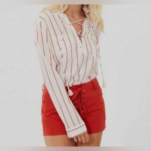 Charlie Holiday White and Red Striped Blouse